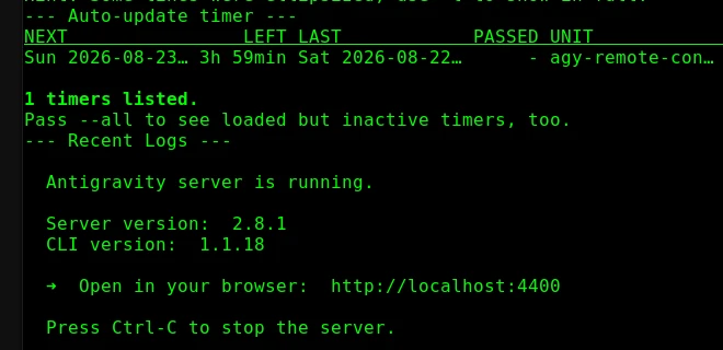 Antigravity CLI Remote Control Finalising Step Stuck