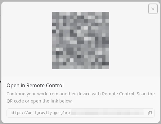 Antigravity Desktop Open in Remote Control Modal